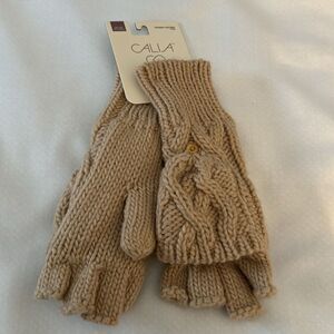 Calia Fingerless Gloves Womens Tan Mitten Convertible